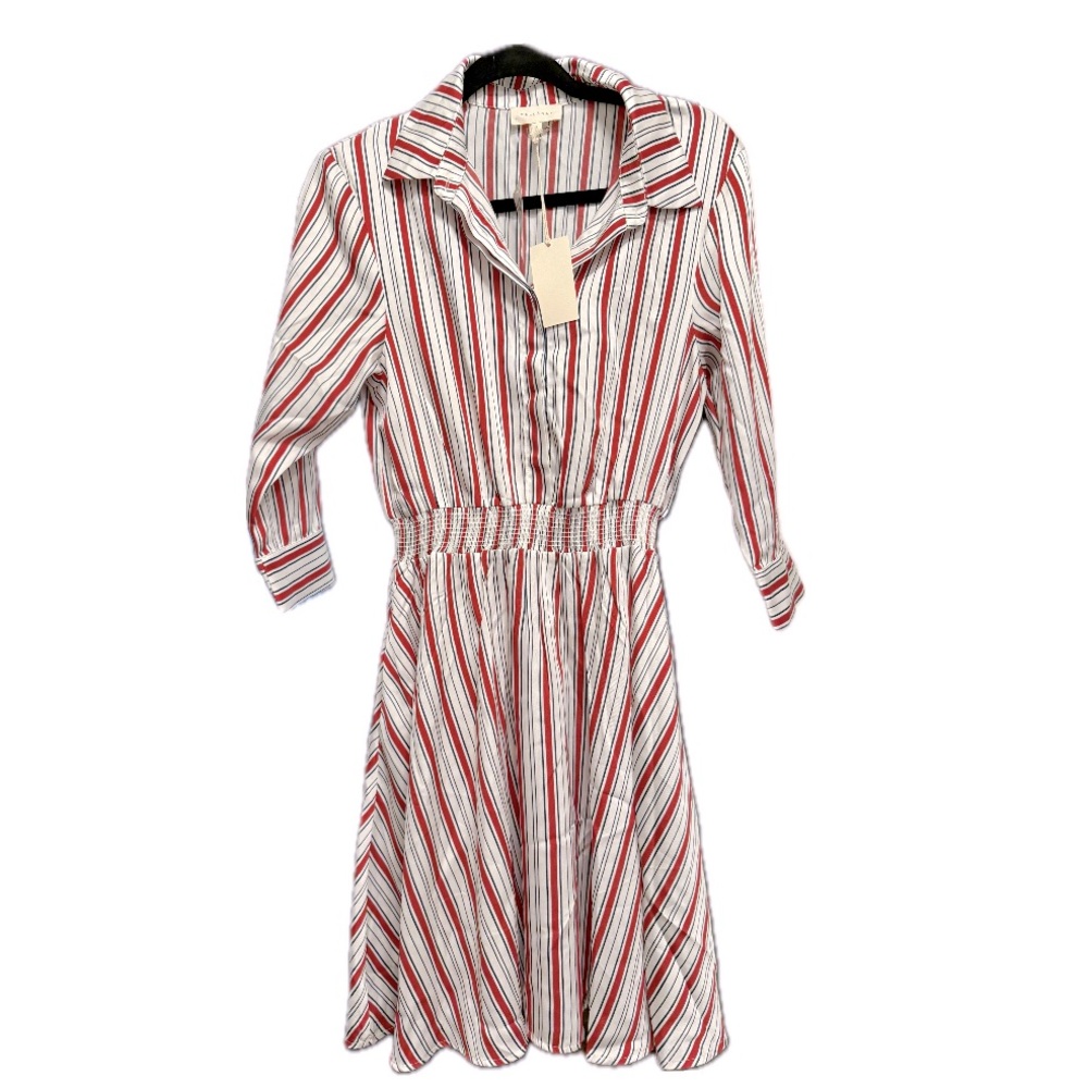 MELLODAY Red and White Striped Long Sleeve Dress